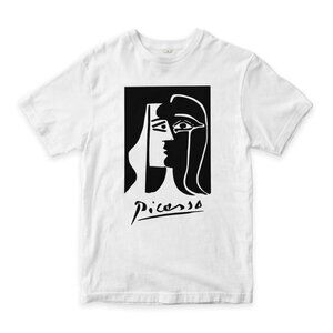 Picasso Inspired Abstract Face T-Shirt – Cubism Art Graphic Tee – Minimalist Bla